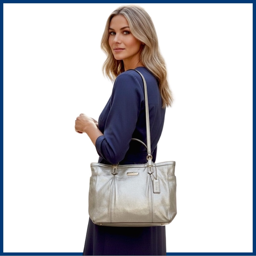 COACH Gold Shimmer Gallery East West Tote Bag - Picture 3 of 15